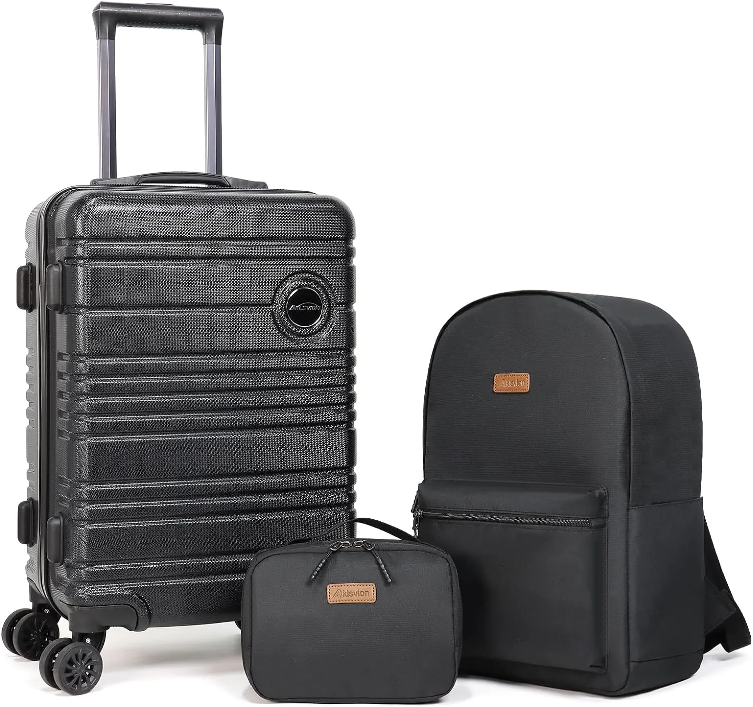 ABS PC Carry on Luggage set with backpack 3 Pcs suitcace with Spinner wheels TSA Lock 20-In hardshell Lightweight Luggage set(Black)
