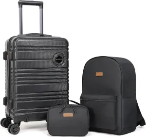 ABS PC Carry on Luggage set with backpack 3 Pcs suitcace with Spinner wheels TSA Lock 20-In hardshell Lightweight Luggage set(Black)