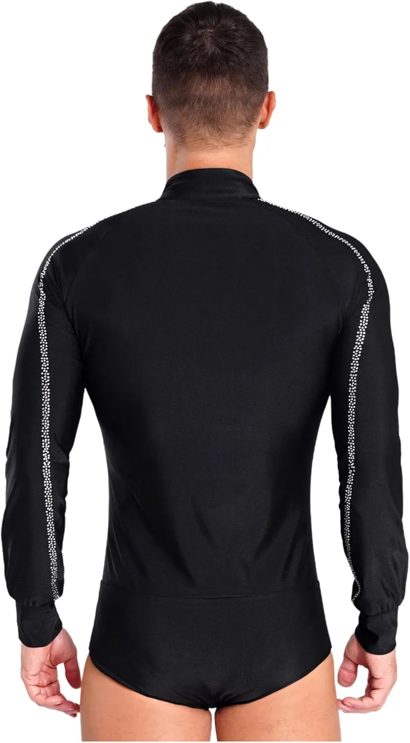 ACSUSS Men's Latin Ballroom Dance Shirts V Neck Leotard Unitard Latin Chacha Salsa Samba Modern Dance Costume