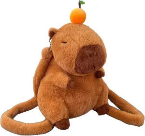 Adorable Capybara Backpack with Leash - Fluffy Orange Capybara Stuffed Animal Shoulder Bag
