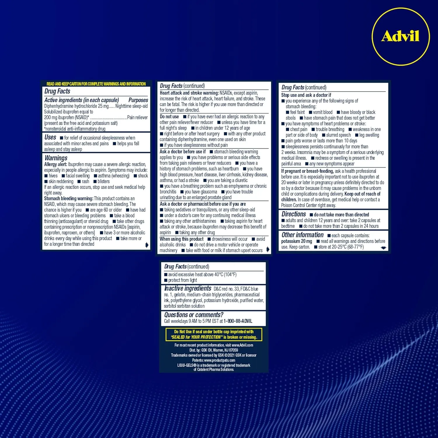 Advil PM Liqui-Gels Pain Reliever and Nighttime Sleep Aid, Pain Medicine with Ibuprofen for Pain Relief and Diphenhydramine HCL for a Sleep Aid - 80 Liquid Filled Capsules - Back to College