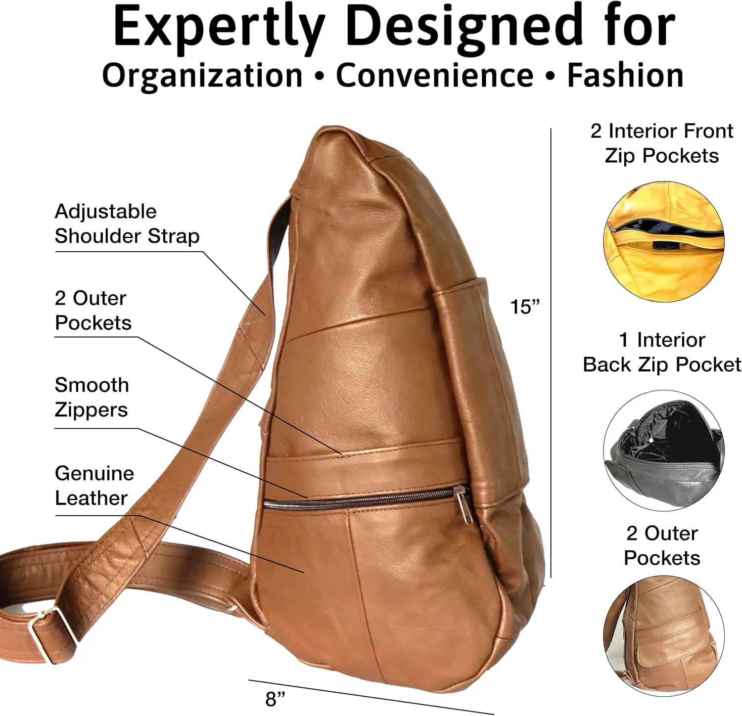 Afonie Unisex Tan Leather Sling Backpack Crossbody Bag