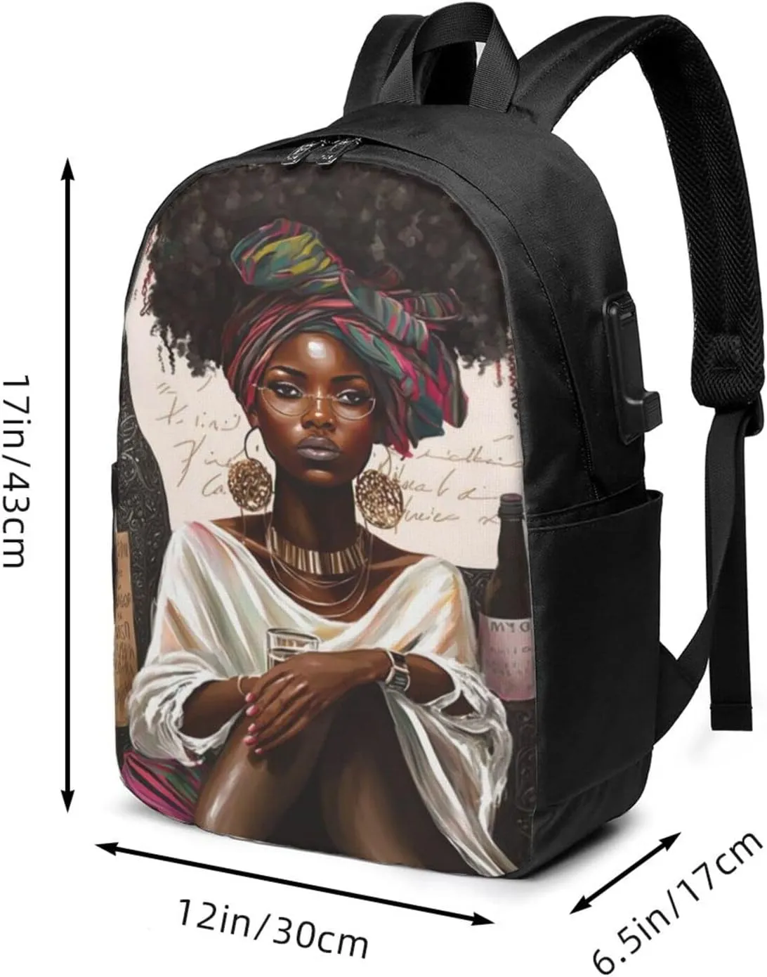 African American Black Woman Laptop Backpack, Travel Backpack with USB Charging Port, Computer Bag for Men Women