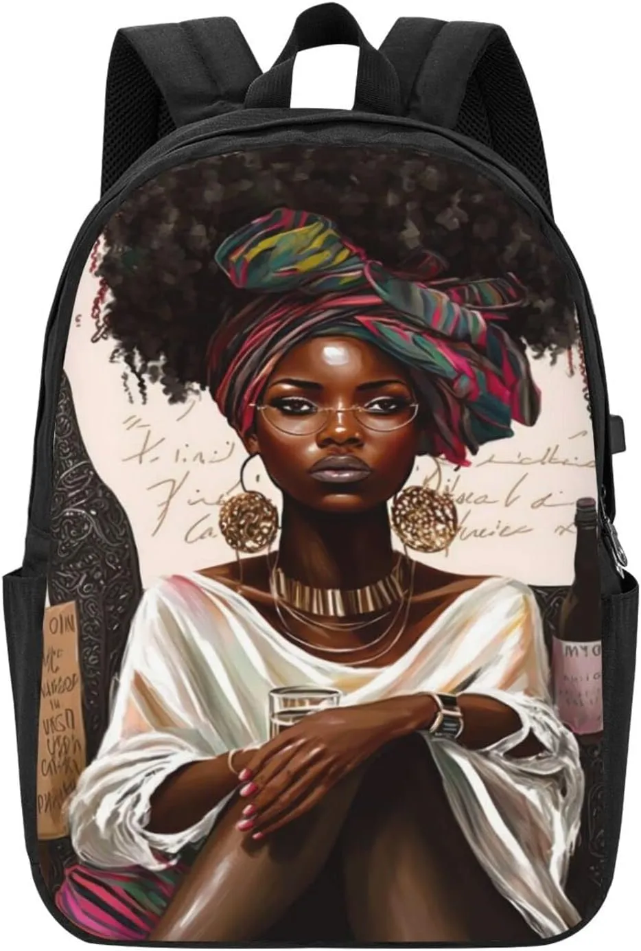 African American Black Woman Laptop Backpack, Travel Backpack with USB Charging Port, Computer Bag for Men Women