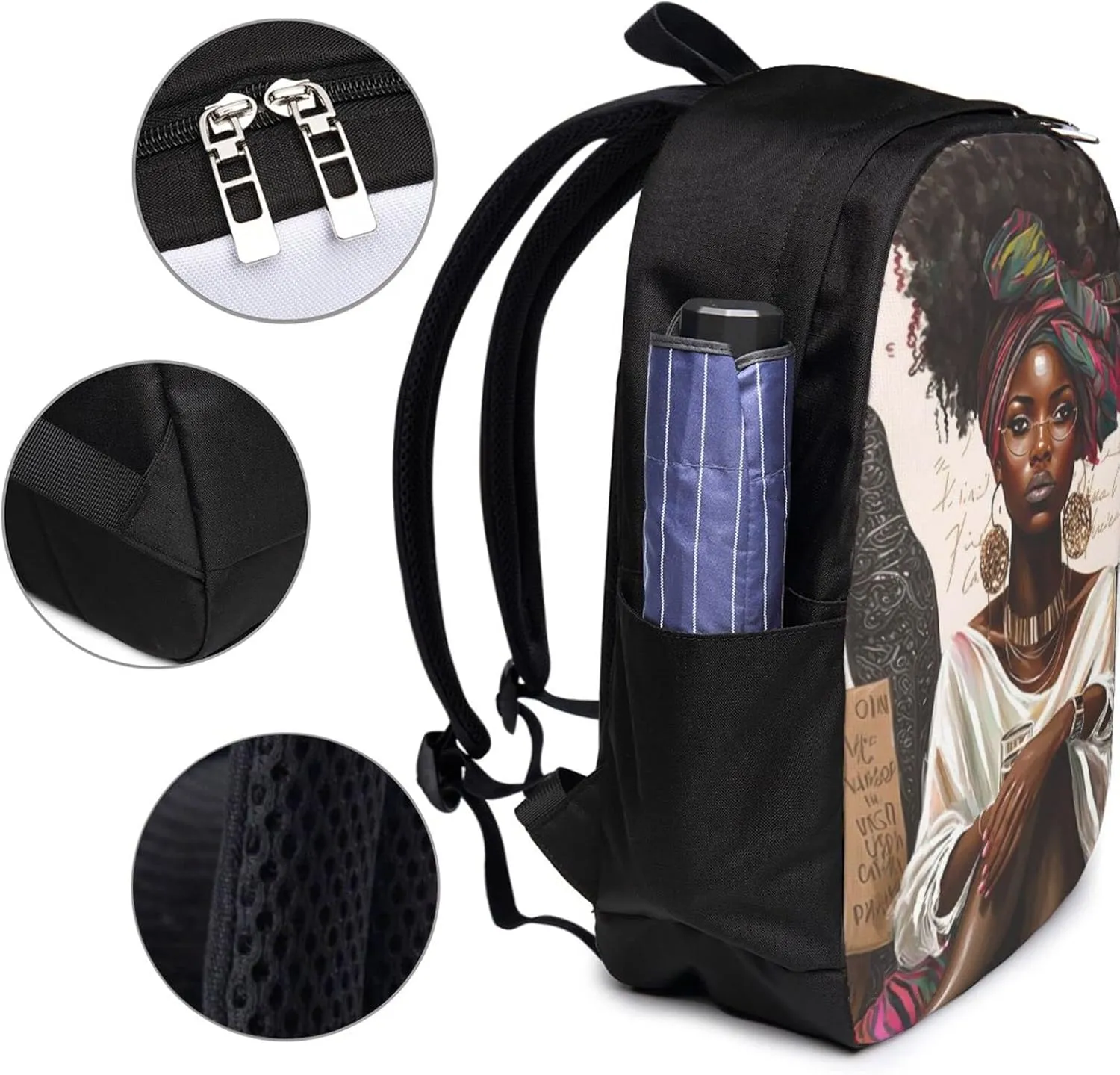 African American Black Woman Laptop Backpack, Travel Backpack with USB Charging Port, Computer Bag for Men Women