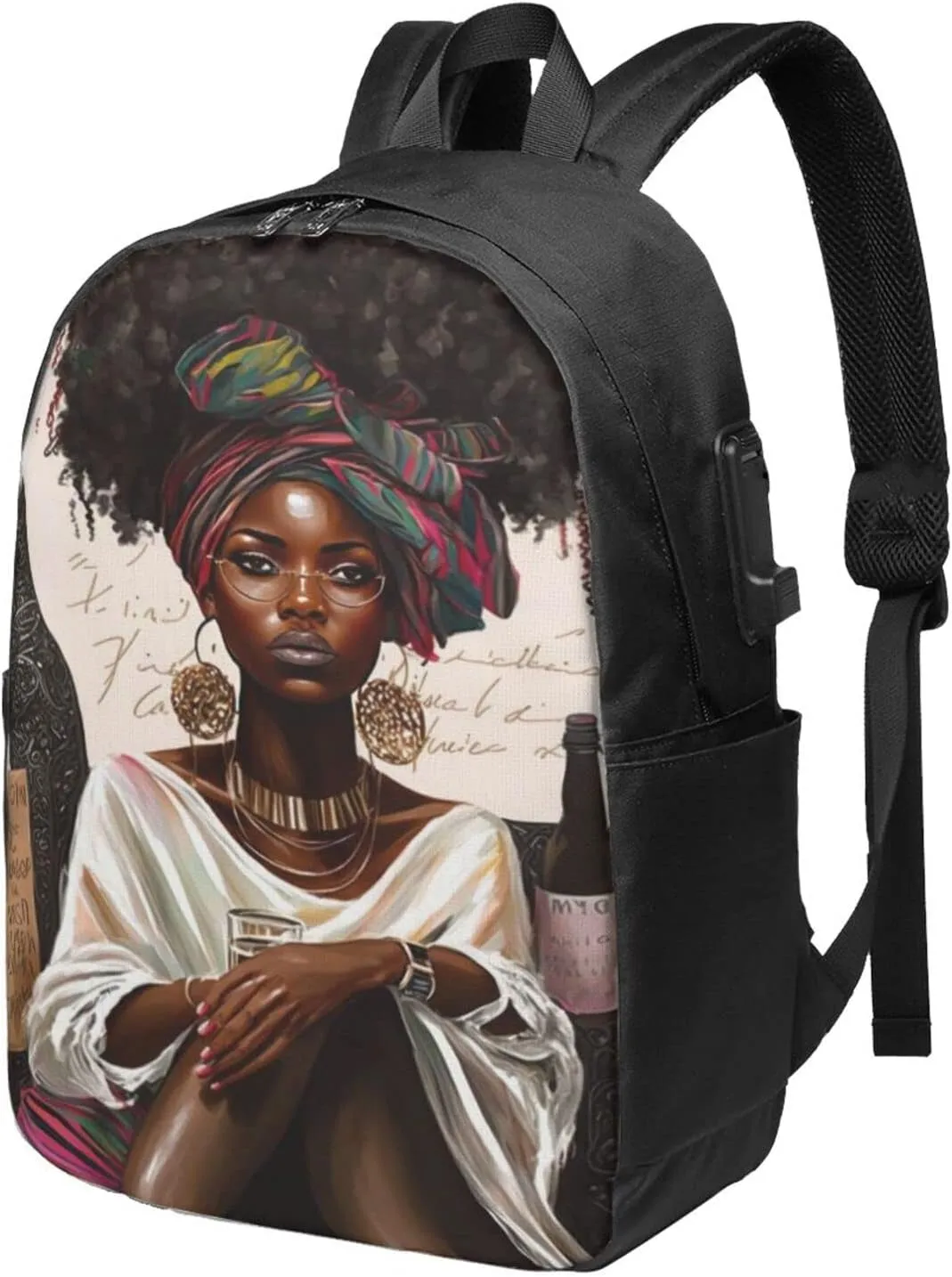 African American Black Woman Laptop Backpack, Travel Backpack with USB Charging Port, Computer Bag for Men Women