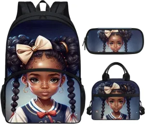 African Black Girl Book Bag With Lunch Box 12-14/10-12 Afro Bookbag Lunch Bag Magic Girls School Bag Lunchbag Pencil Pen Box