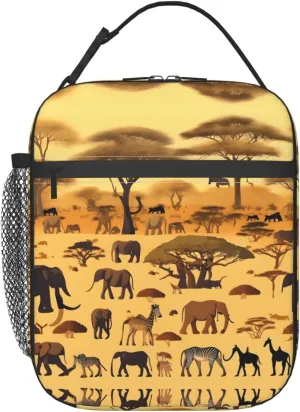African grassland animals Insulated Lunch Bags for Men and Women - Reusable Lunch Box for Office, Picnic, Hiking, Beach - Leakproof Cooler Tote Storage Bag for Adults - Black.