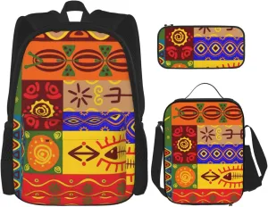 African National Patterns Print Practicality Bag Casual Fashion Backpack Lunch Bag Pencil Case Camping Gear Bag