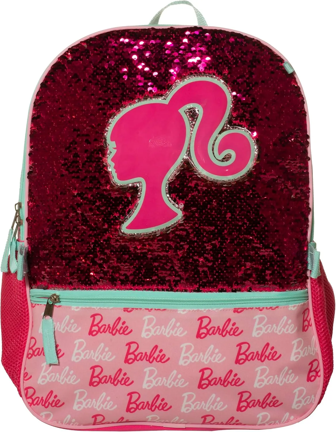 AI ACCESSORY INNOVATIONS Barbie 4 Piece Backpack Set, Sparkle & Shine with this Magic Flip Sequin School Bag for Girls with Zip Front Pocket, Pink