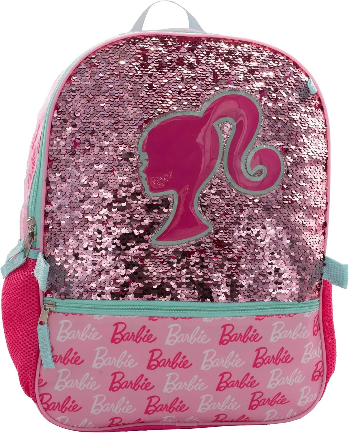 AI ACCESSORY INNOVATIONS Barbie 4 Piece Backpack Set, Sparkle & Shine with this Magic Flip Sequin School Bag for Girls with Zip Front Pocket, Pink