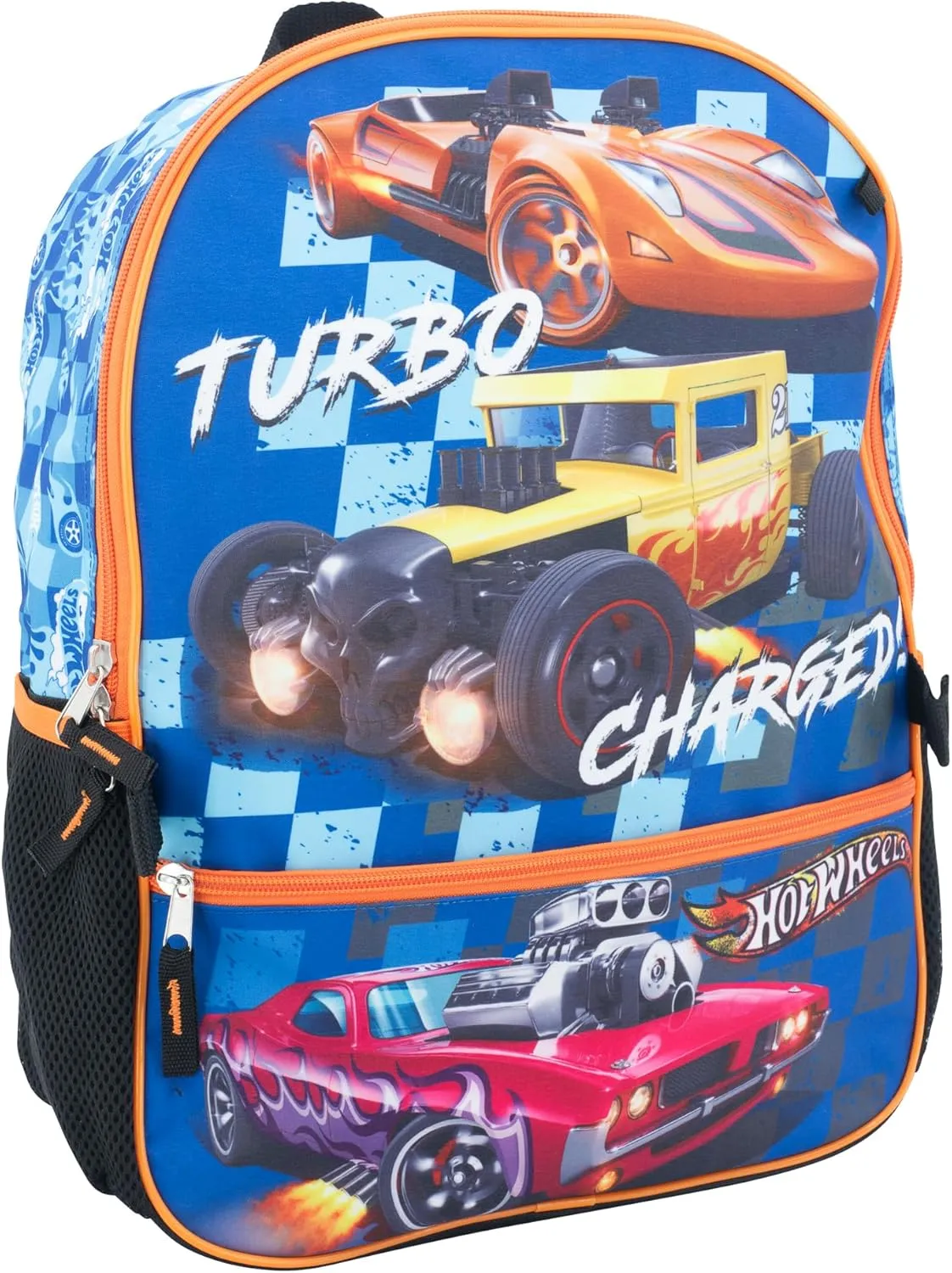 AI ACCESSORY INNOVATIONS Hot Wheels Burning Rubber 5 Piece Backpack Set for Boys, Featuring Turbo Charged Race Cars, Kids School Bag, Blue