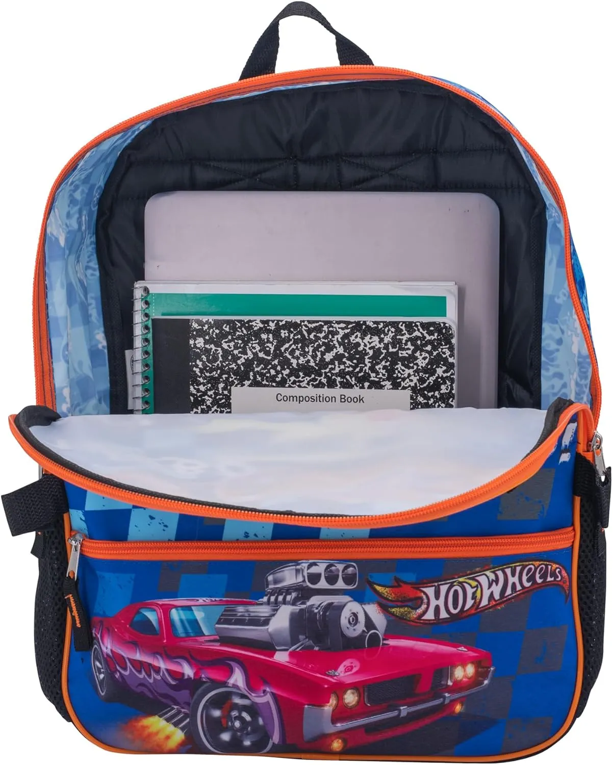 AI ACCESSORY INNOVATIONS Hot Wheels Burning Rubber 5 Piece Backpack Set for Boys, Featuring Turbo Charged Race Cars, Kids School Bag, Blue