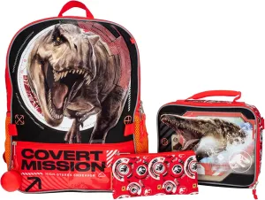 AI ACCESSORY INNOVATIONS Jurassic World 5 PC Backpack Set, Boys Dinosaur School Bag 16” with Front Zip Pocket