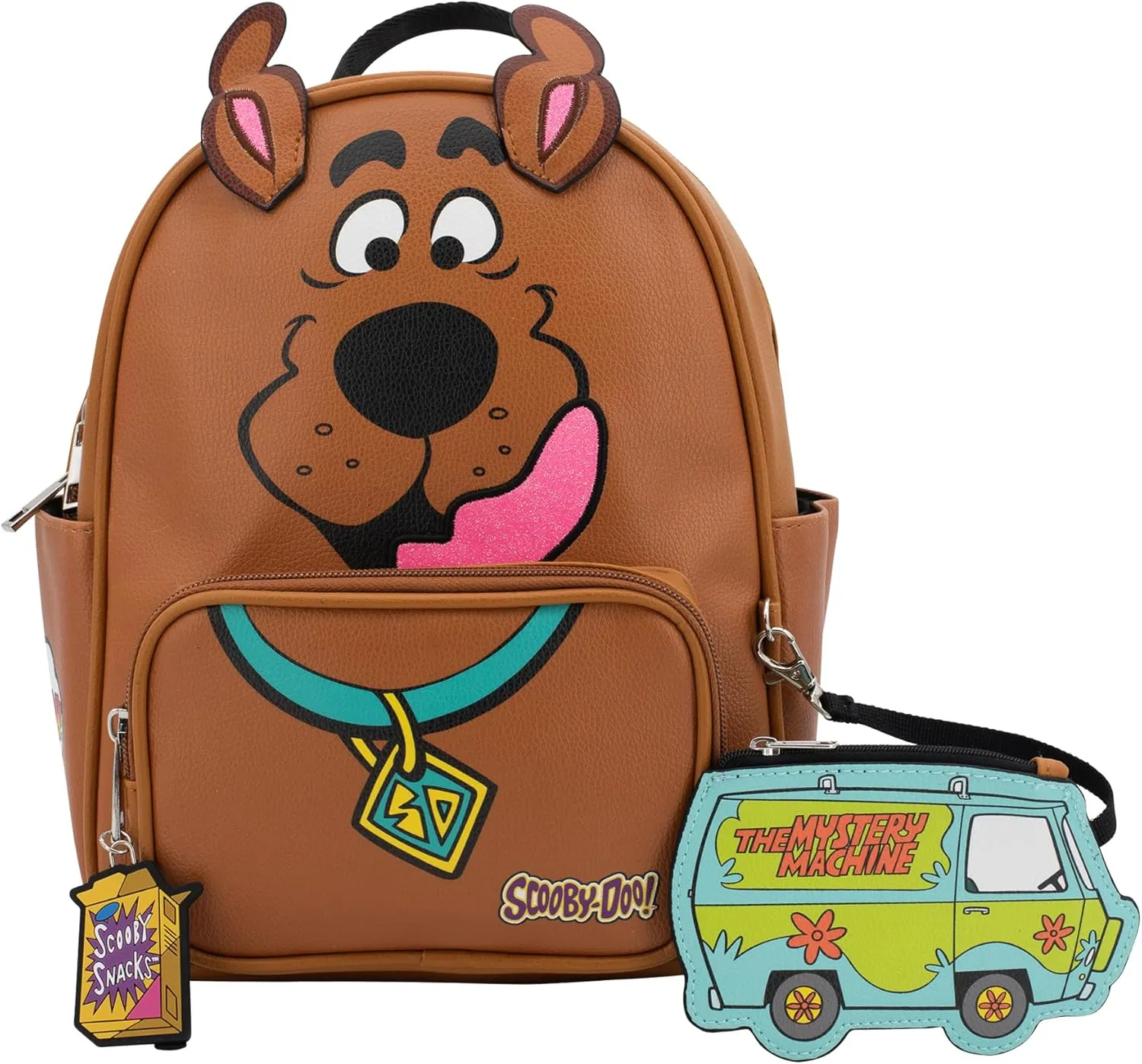 AI ACCESSORY INNOVATIONS Scooby Doo Big Face Cospaly Mini Backpack Purse with Mystery Machine Card Holder, Faux Leather, 10.5 Inch