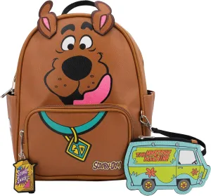 AI ACCESSORY INNOVATIONS Scooby Doo Big Face Cospaly Mini Backpack Purse with Mystery Machine Card Holder, Faux Leather, 10.5 Inch