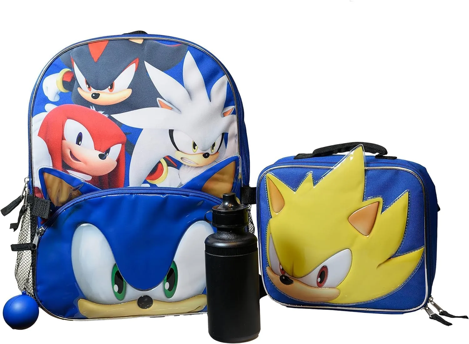 AI ACCESSORY INNOVATIONS Sega Sonic the Hedgehog 4 Piece Backpack Set, Kids 16" School Travel Bag with Front Zip Pocket, Blue
