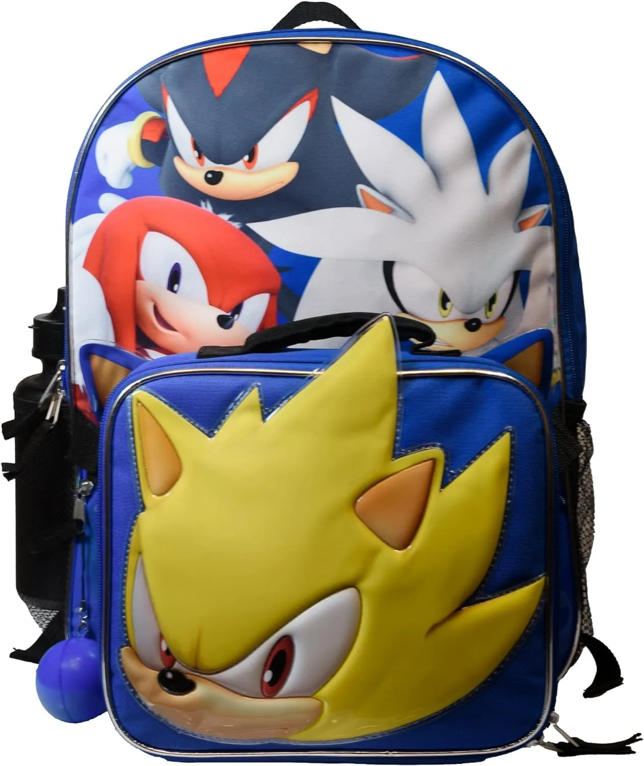 AI ACCESSORY INNOVATIONS Sega Sonic the Hedgehog 4 Piece Backpack Set, Kids 16" School Travel Bag with Front Zip Pocket, Blue