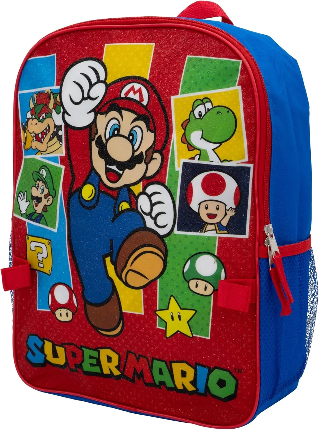 AI ACCESSORY INNOVATIONS Super Mario Brothers 2 Piece Backpack Set, Boys & Girls 16" School Bag, Blue