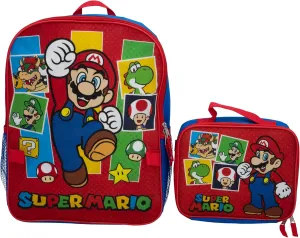 AI ACCESSORY INNOVATIONS Super Mario Brothers 2 Piece Backpack Set, Boys & Girls 16" School Bag, Blue