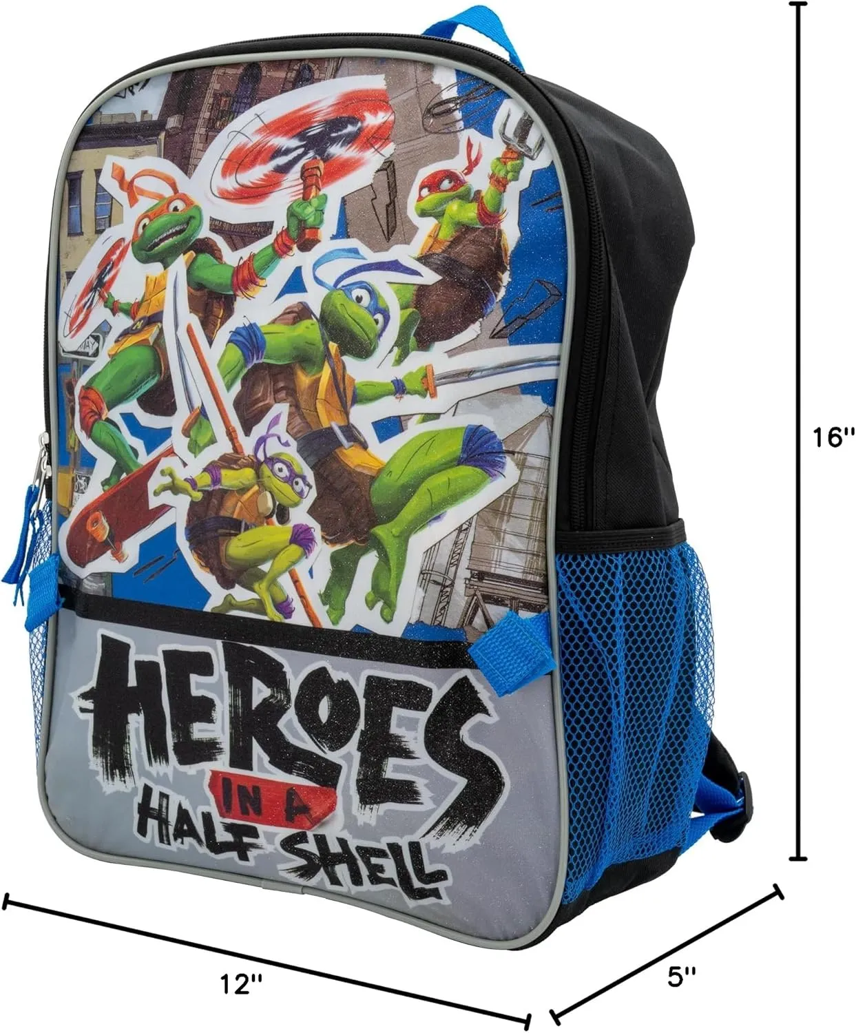 AI ACCESSORY INNOVATIONS Teenage Mutant Ninja Turtles 2 Piece Backpack Set, Boys & Girls 16" School Bag, Blue