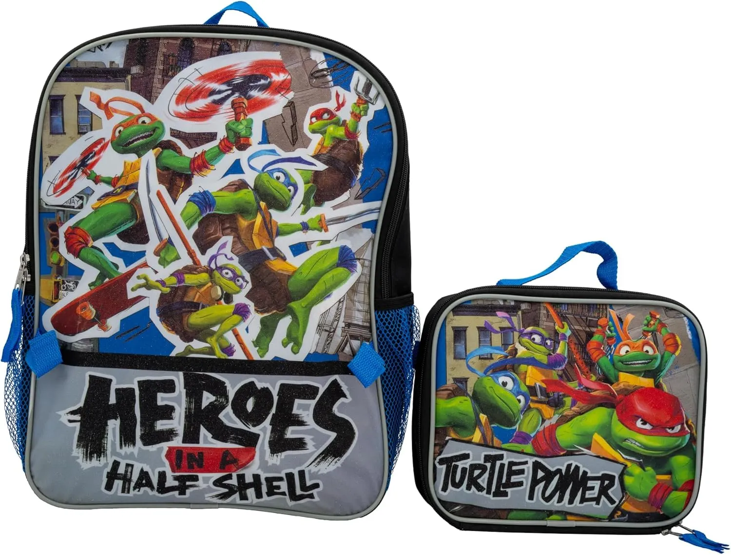 AI ACCESSORY INNOVATIONS Teenage Mutant Ninja Turtles 2 Piece Backpack Set, Boys & Girls 16" School Bag, Blue