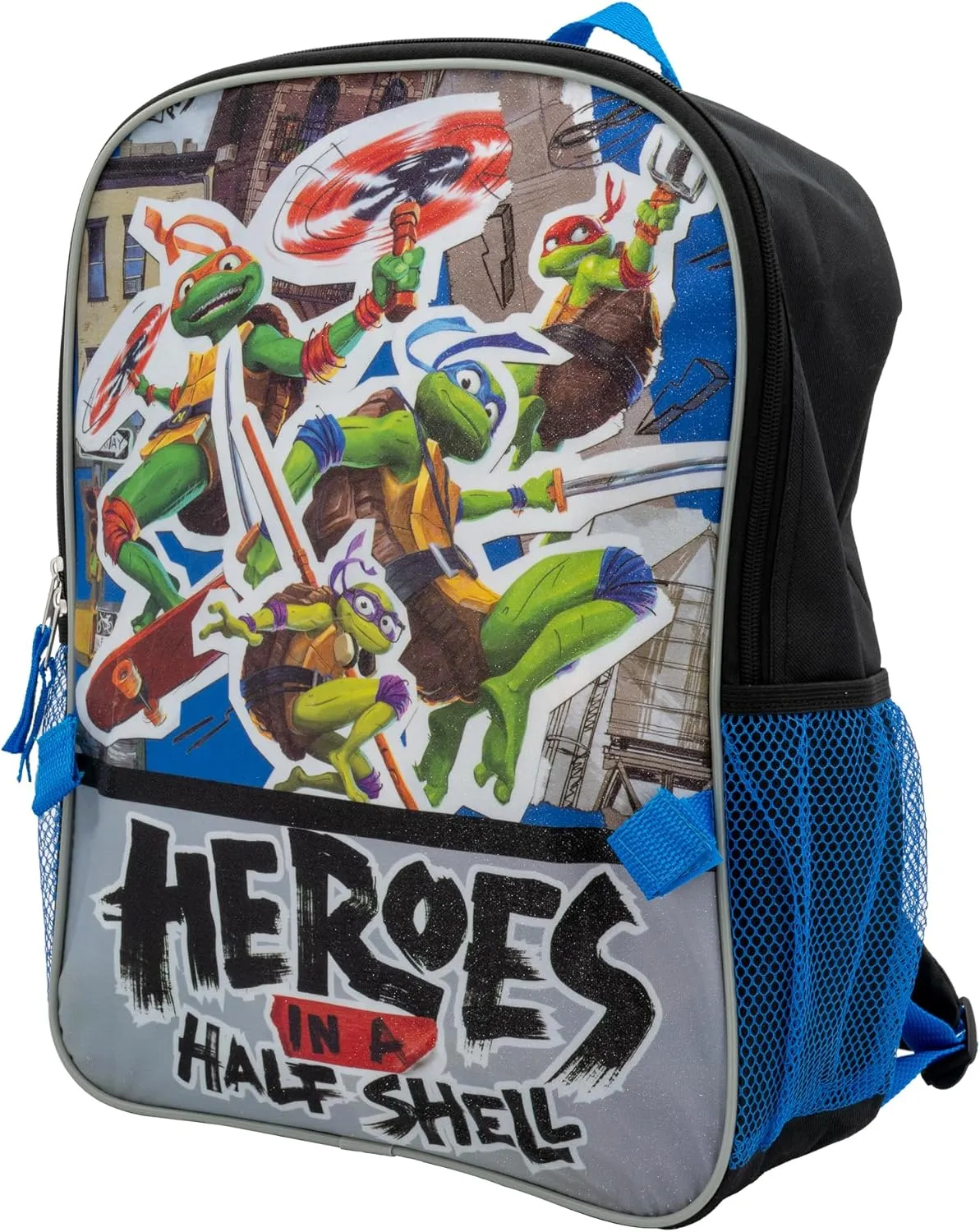 AI ACCESSORY INNOVATIONS Teenage Mutant Ninja Turtles 2 Piece Backpack Set, Boys & Girls 16" School Bag, Blue