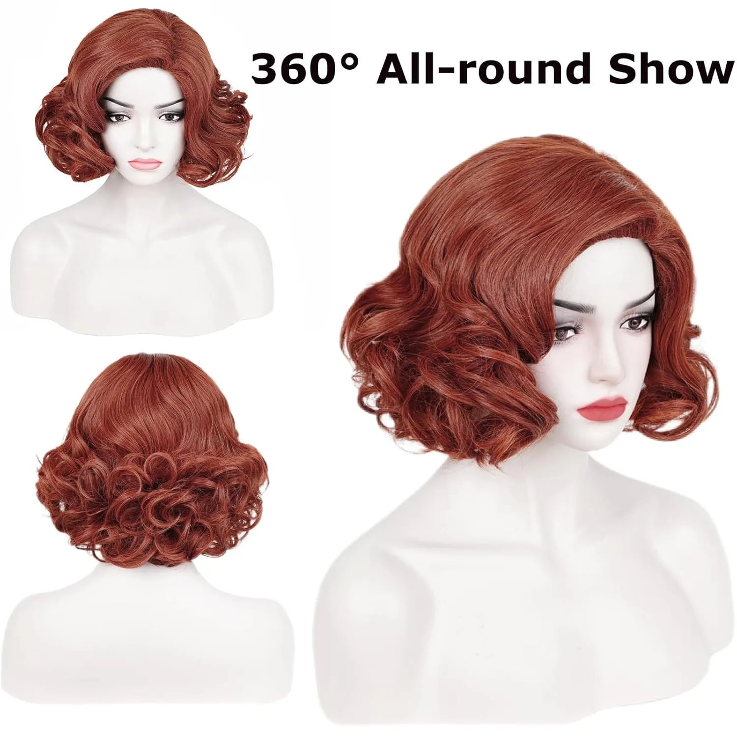 Aicos Ginger Brown Short Curly Wig for Women Halloween Costume Party Carnival