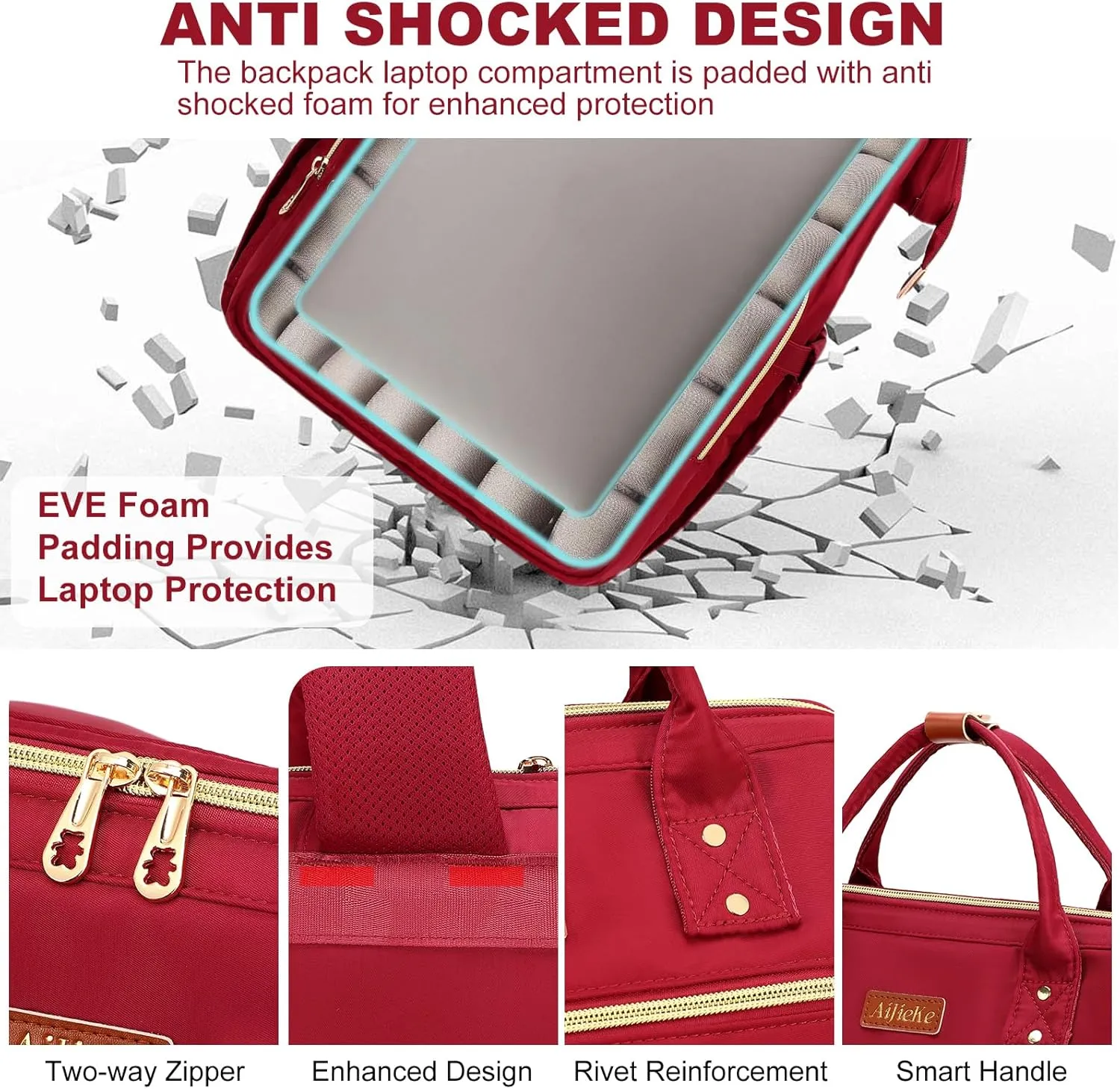 AIJIEKE Lunch Backpack for Women, 15.6 inch Laptop Backpack with Insulated Cooler Lunch Bag Set for Lunch Box Work Backpack for Travel Nurse Teacher, Red