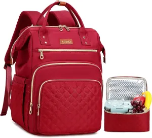 AIJIEKE Lunch Backpack for Women, 15.6 inch Laptop Backpack with Insulated Cooler Lunch Bag Set for Lunch Box Work Backpack for Travel Nurse Teacher, Red