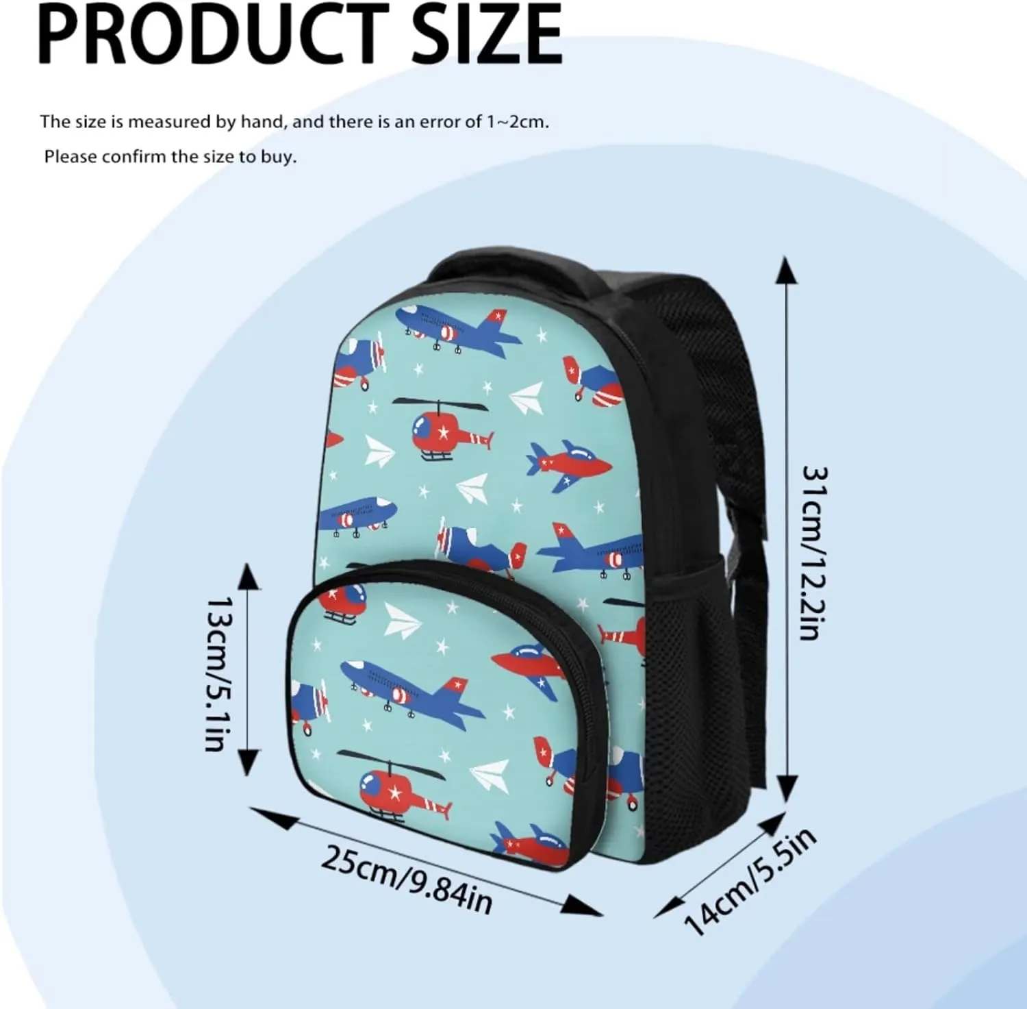 Airplane School Bags for Girls Lightweight Backpack with Lunch Box and Cool Pencil Case Reusable Sturdy Bookbag with Side Cup Holder 12 Inch & One Size 3PCS Set