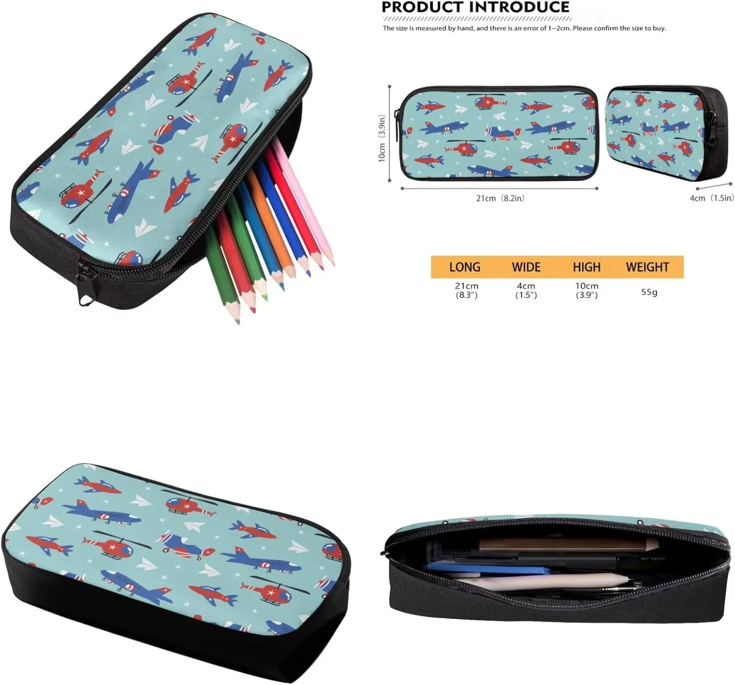 Airplane School Bags for Girls Lightweight Backpack with Lunch Box and Cool Pencil Case Reusable Sturdy Bookbag with Side Cup Holder 12 Inch & One Size 3PCS Set
