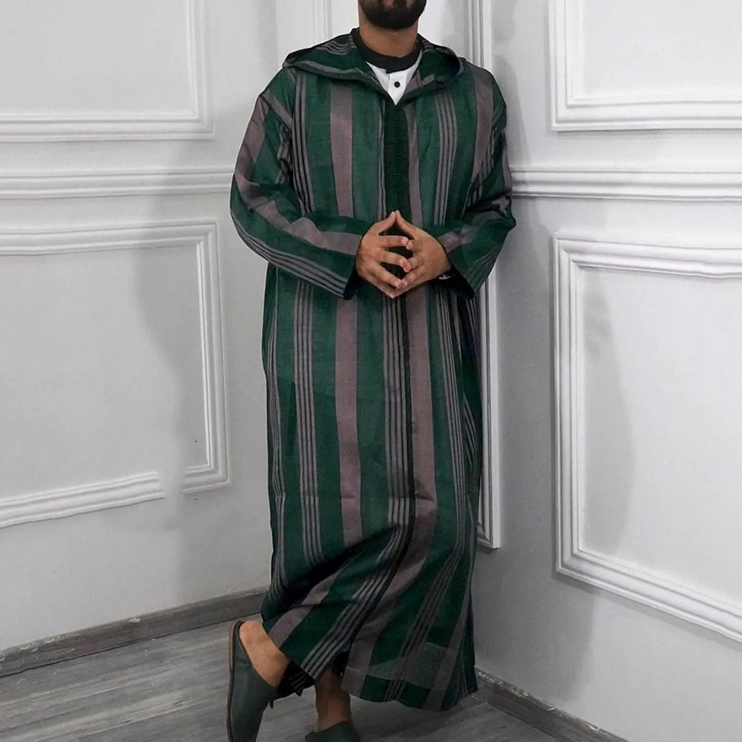 Alalaso Men's Muslim Robes Kaftan Thobe Saudi Arabic Middle East Islamic Robes Breathable Crew Neck Clothing Ramadan Jubbah