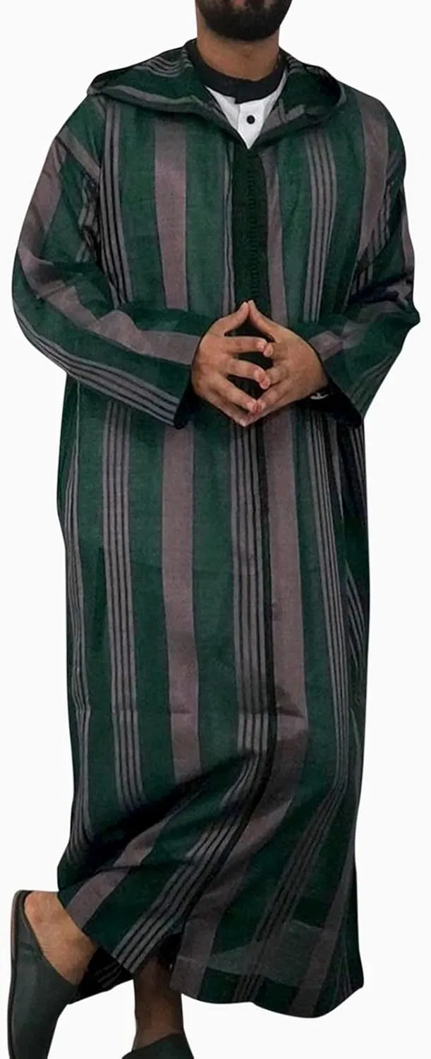 Alalaso Men's Muslim Robes Kaftan Thobe Saudi Arabic Middle East Islamic Robes Breathable Crew Neck Clothing Ramadan Jubbah