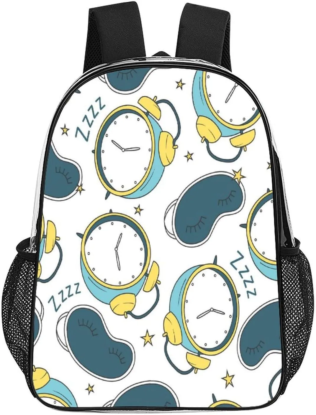 Alarm Clocks Sleep Masks Clear Backpack PVC Water Resistant Funny Pattern Hiking Business Travel Transparent Durable Daypack for Women Men 43x32x13cm