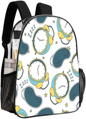 Alarm Clocks Sleep Masks Clear Backpack PVC Water Resistant Funny Pattern Hiking Business Travel Transparent Durable Daypack for Women Men 43x32x13cm