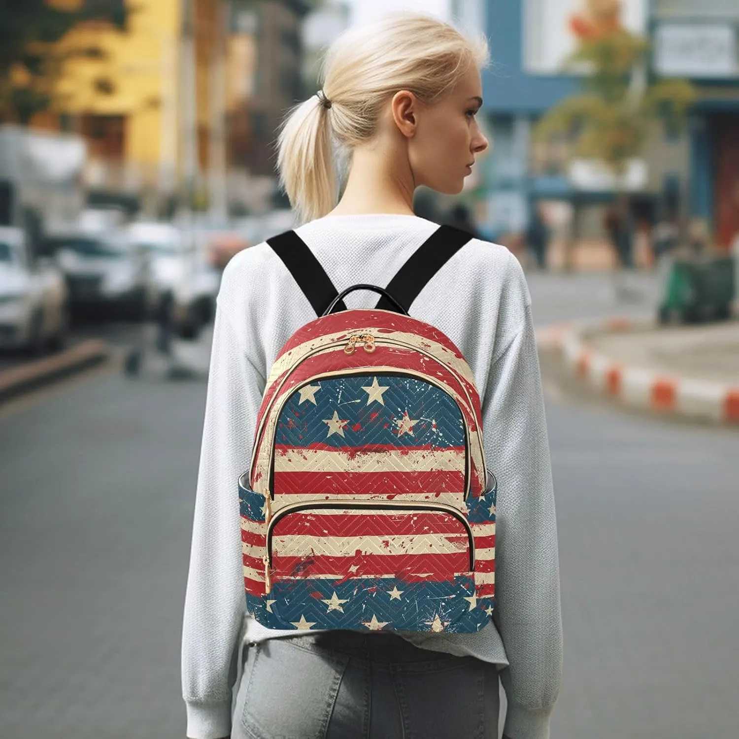 ALAZA 4th Of July American Flag Mini Backpack Purse for Women Travel Bag Lightweight Shoulder Bag Fashion Daypack