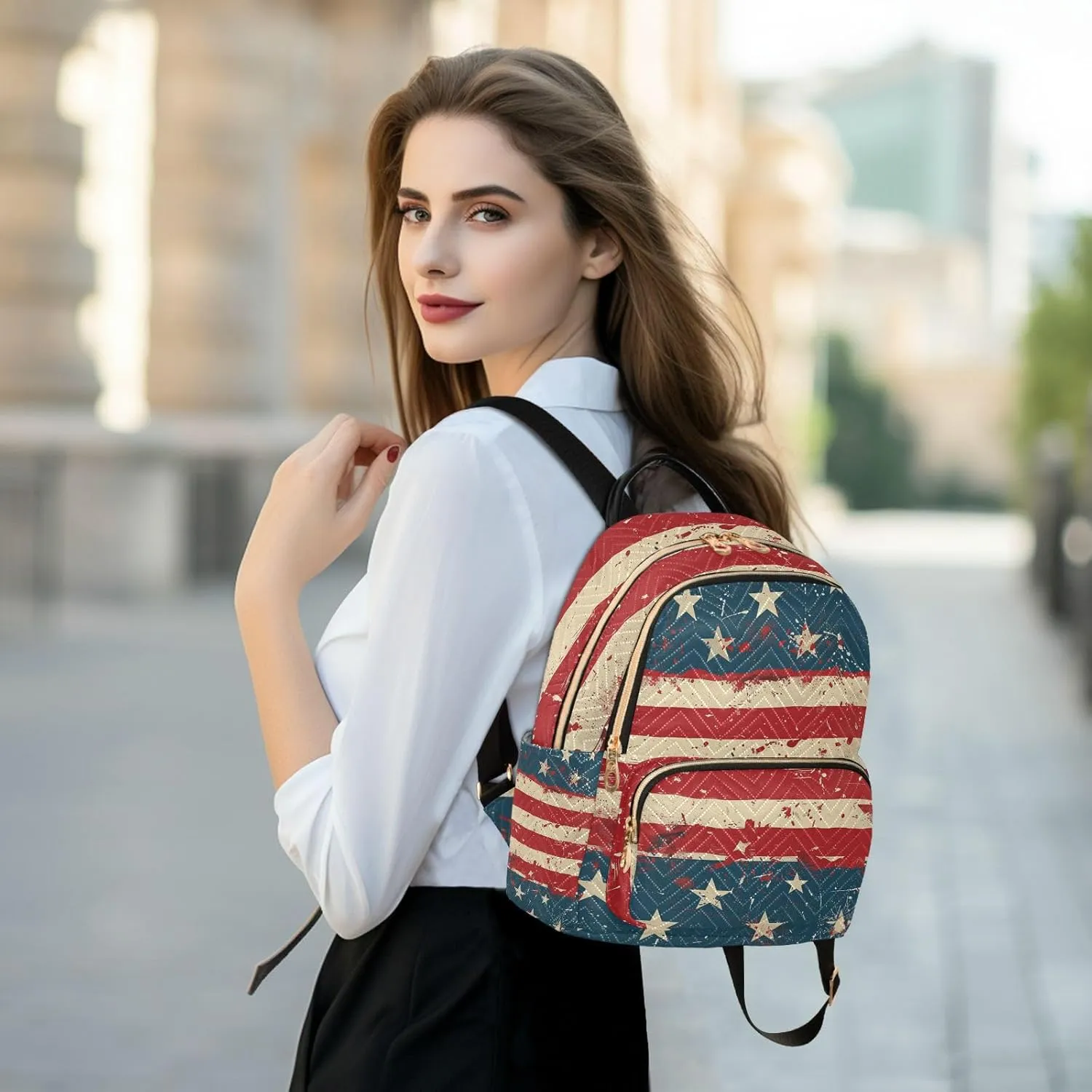 ALAZA 4th Of July American Flag Mini Backpack Purse for Women Travel Bag Lightweight Shoulder Bag Fashion Daypack