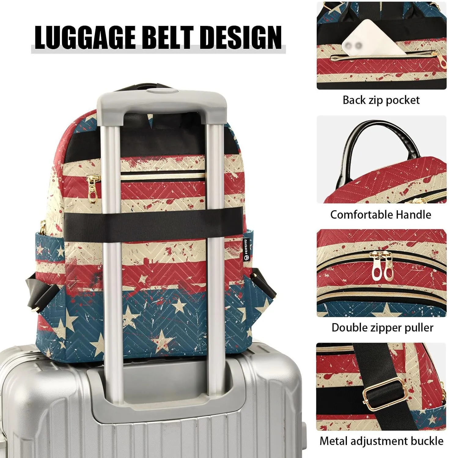 ALAZA 4th Of July American Flag Mini Backpack Purse for Women Travel Bag Lightweight Shoulder Bag Fashion Daypack