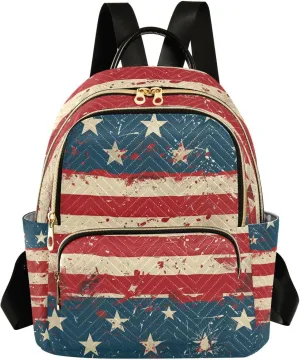 ALAZA 4th Of July American Flag Mini Backpack Purse for Women Travel Bag Lightweight Shoulder Bag Fashion Daypack