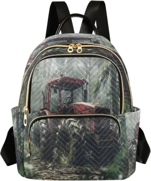 ALAZA A Red Agriculture Tractor Mini Backpack Purse for Women Travel Bag Lightweight Shoulder Bag Fashion Daypack