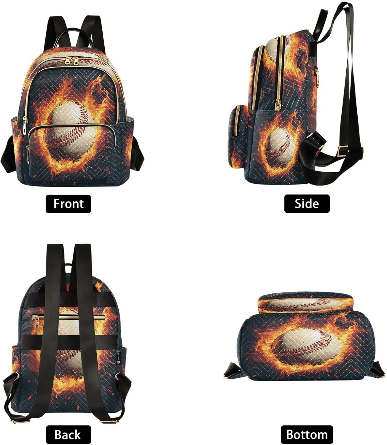 ALAZA Baseball Flame Retro Women Backpack Purse Ladies Fashion Shoulder Bag Daypack Travel Bag 7.5L