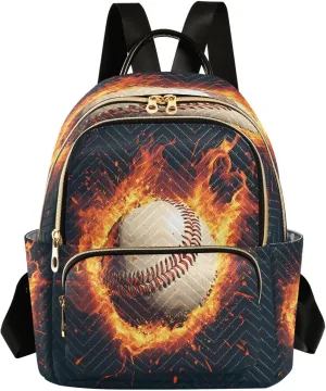 ALAZA Baseball Flame Retro Women Backpack Purse Ladies Fashion Shoulder Bag Daypack Travel Bag 7.5L