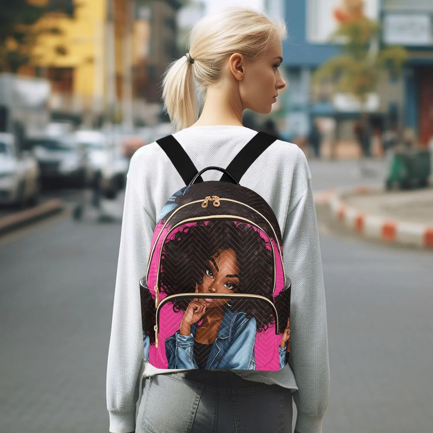 ALAZA Beautiful Black Girl Mini Backpack Purse for Women Travel Bag Lightweight Shoulder Bag Fashion Daypack