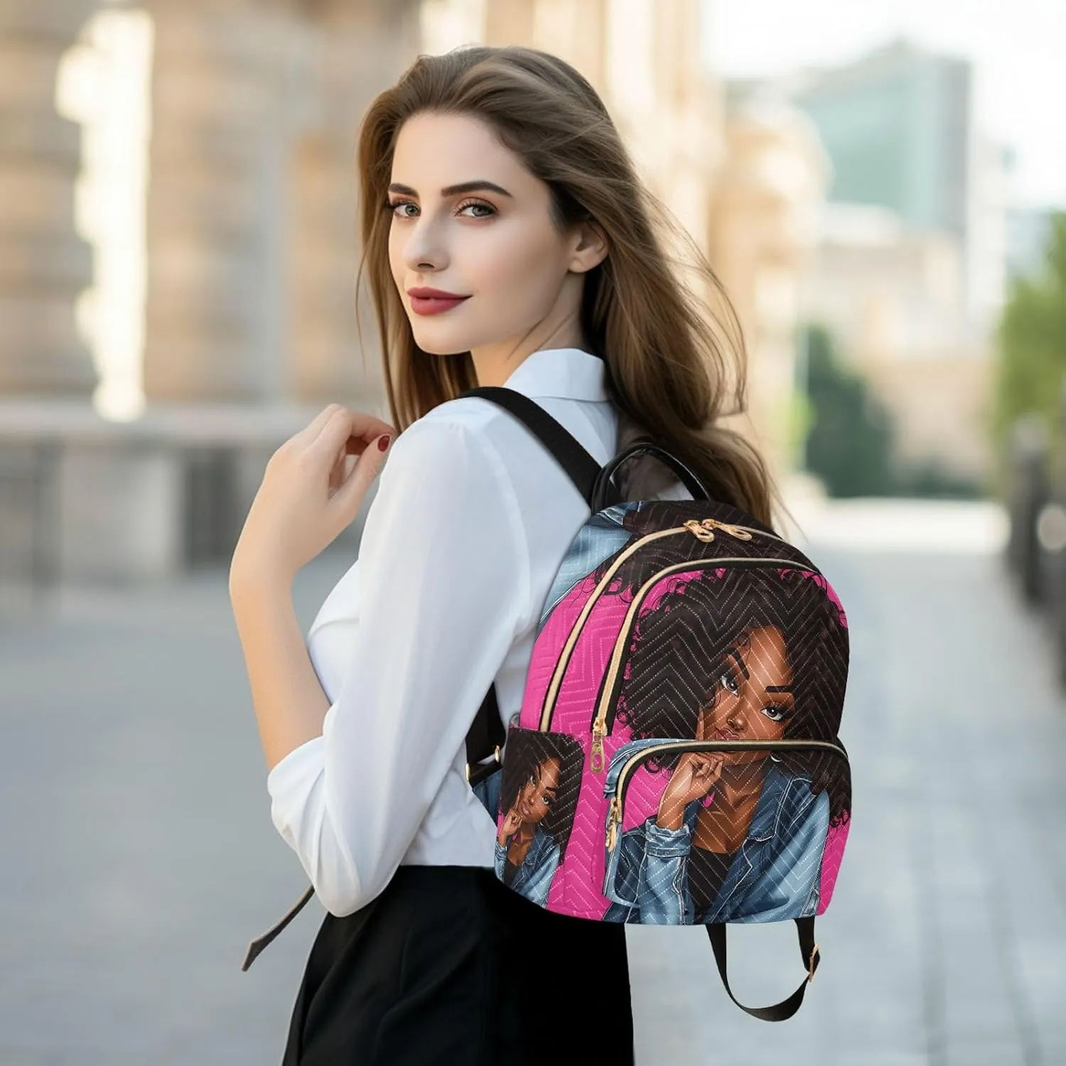 ALAZA Beautiful Black Girl Mini Backpack Purse for Women Travel Bag Lightweight Shoulder Bag Fashion Daypack
