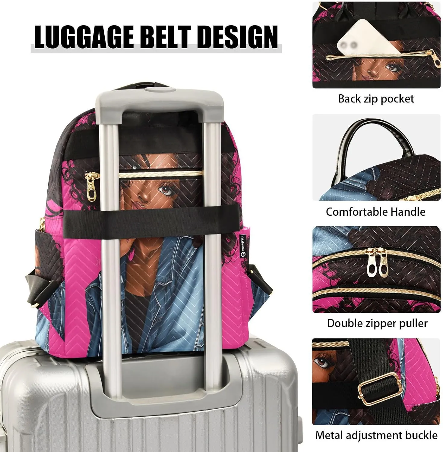 ALAZA Beautiful Black Girl Mini Backpack Purse for Women Travel Bag Lightweight Shoulder Bag Fashion Daypack