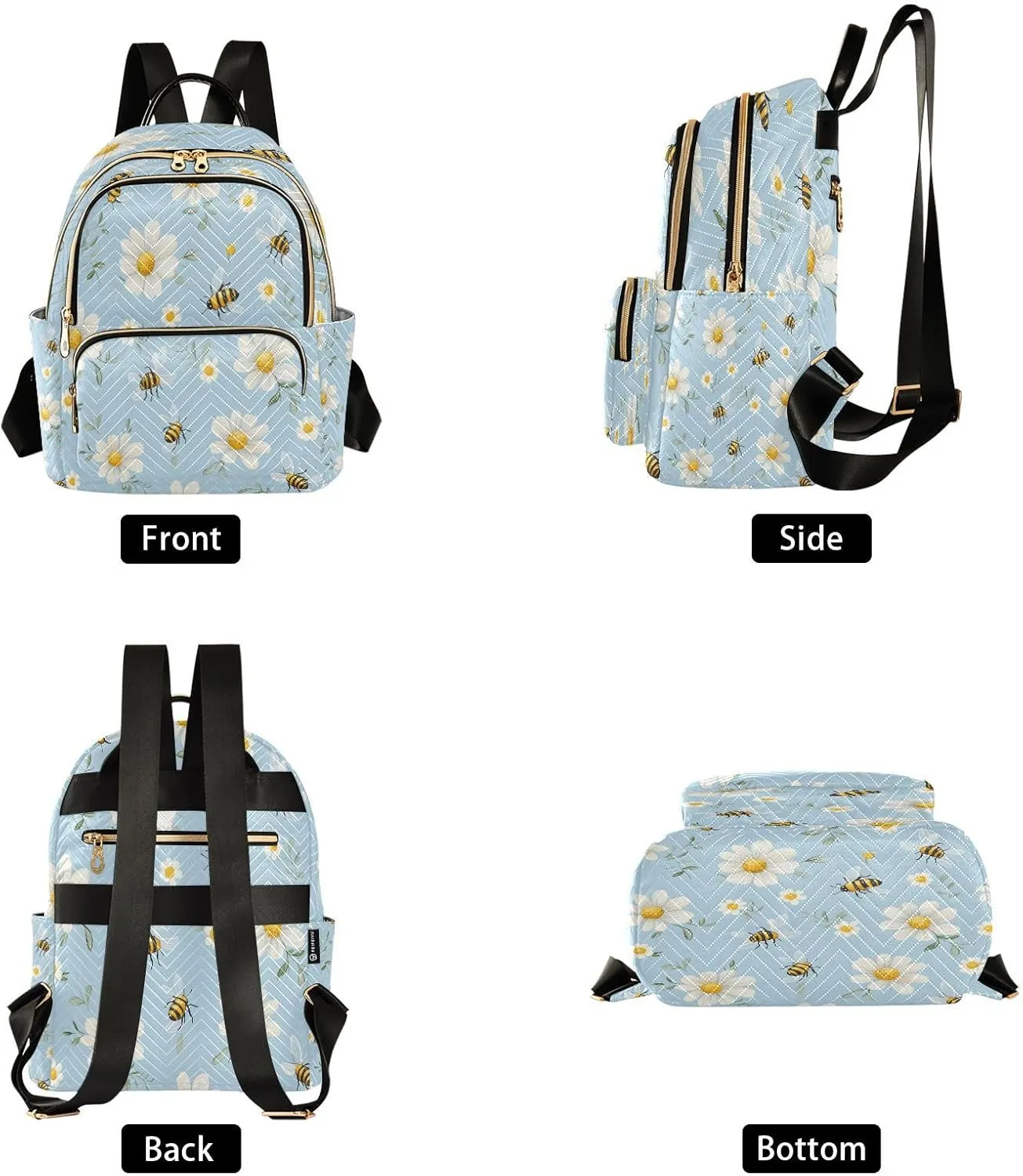 ALAZA Bees White Daisy Flowers03 Mini Backpack Purse for Women Travel Bag Lightweight Shoulder Bag Fashion Daypack01