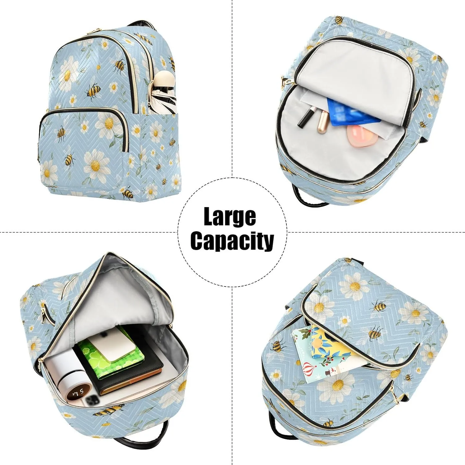 ALAZA Bees White Daisy Flowers03 Mini Backpack Purse for Women Travel Bag Lightweight Shoulder Bag Fashion Daypack01