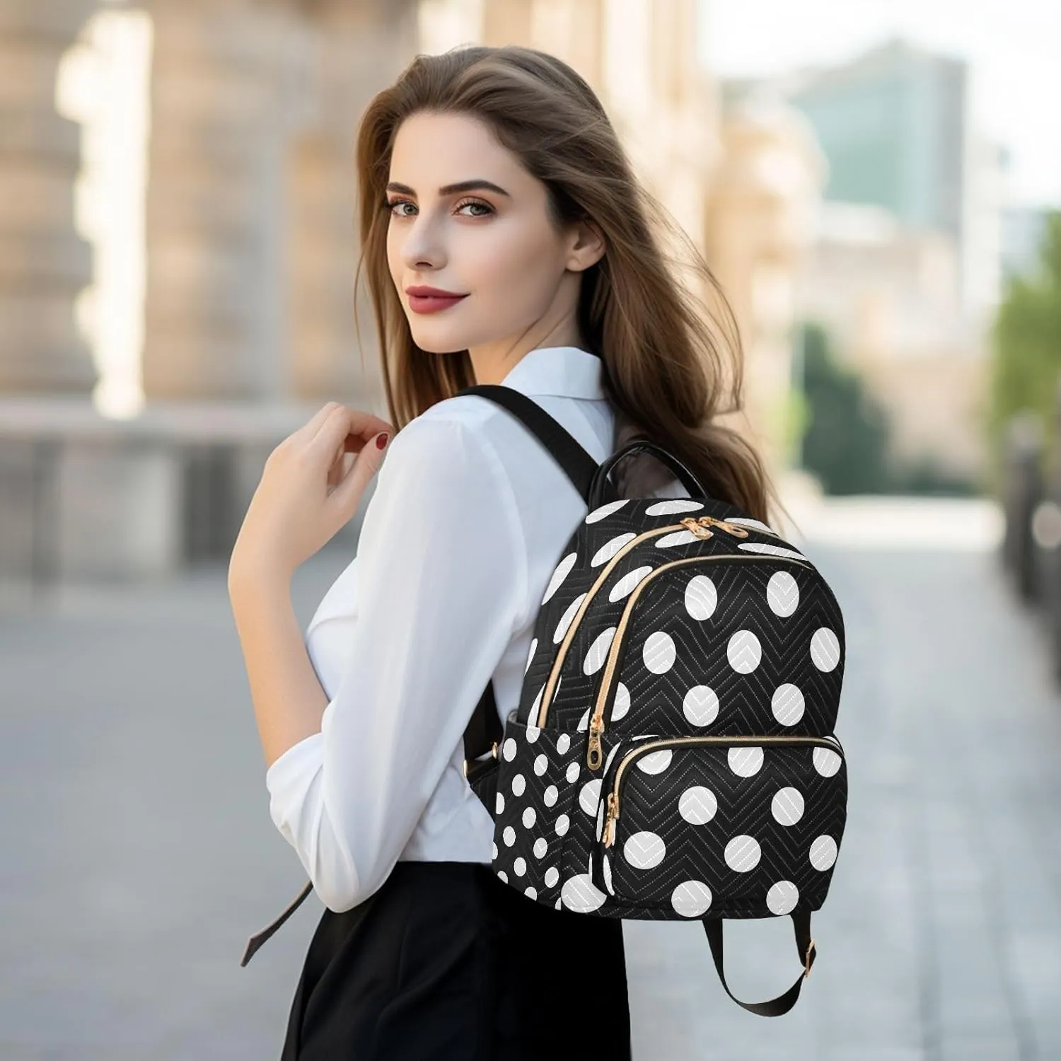 ALAZA Big Polka Dot Black Women Backpack Purse Ladies Fashion Shoulder Bag Daypack Travel Bag 10L