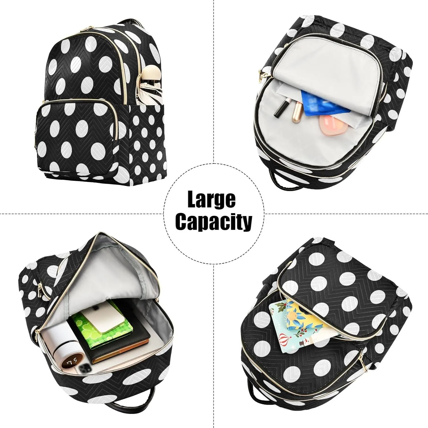 ALAZA Big Polka Dot Black Women Backpack Purse Ladies Fashion Shoulder Bag Daypack Travel Bag 10L